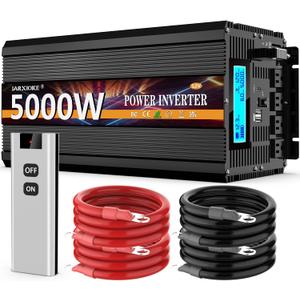 5000 Watt Power Inverter 12V DC to 110V 120V Converter for Family RV Off Grid Solar System Car with Type-C Ports 3 AC Power Outlets Dual USB Ports LCD Display Wireless Remote Control (5000w)