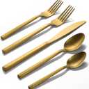 Alata Cube Gold 20-Piece Flatware Set, Forged Cutlery Set, Matte Gold Silverware Service for 4, Stainless Steel Tableware with Square Handle for Home/Restaurant, Dishwasher Safe