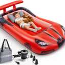 Inflatable Toddler Travel Bed with Safety Bumpers & 2 Mins Auto Inflation Pump, Portable Toddler Kids Air Mattress with Carry Bag for Home Grandma's Sleepovers Travel Camping, 330lbs Support (Red)