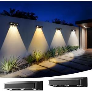 AUDERWIN Solar Fence Lights, 1200 mAh Solar Wall Lights Outdoor Waterproof IP65 led for Outside Backyard, Patio, Front Porch, Yard, House, Garden, Pool Decor (6 Pack) 6 Modes