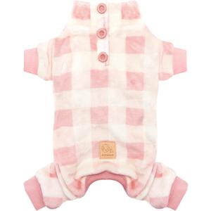 Cyeollo Dog Pajamas Buffalo Plaid Flannel Warm Dog Pjs Thermal Jumpsuit Dog Onesie Puppy Pajamas for Small Tiny Dogs Cat Apparel Color Pink, M