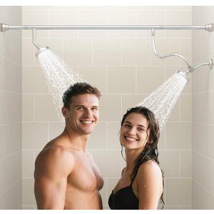 NTPN Dual Shower Head for Couples, High Pressure Double Shower Heads for Two People Rod, Two Showerhead System Fit 2 Person, Birthday Gifts for Women Men, SpaLike (Chrome) Segmented Design
