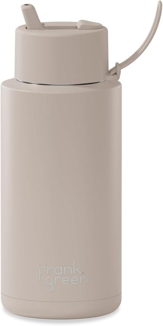 frank green - Ceramic Reusable Bottle - Stainless Steel Water Bottle With Straw, Insulated Water Bottle, Metal Water Bottle - Flip Straw Lid - 34oz - Moon Dust