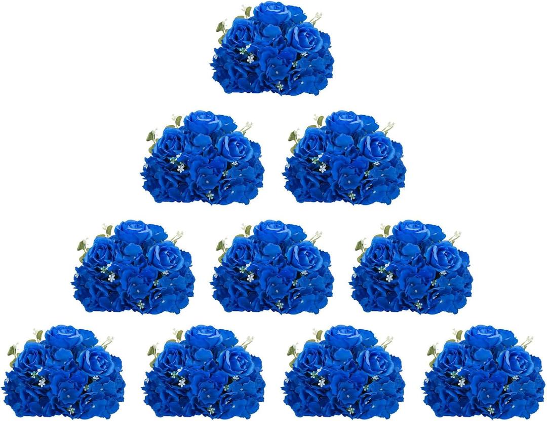 BLOSMON Artificial Flower Balls Wedding Centerpieces 10pcs 11.8" Royal Blue Fake Flowers Rose Hydrangea Ball Arrangement Center Pieces for Table Silk Floral Bouquet for Wedding Party Home Decor