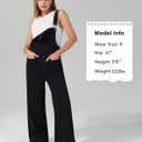 roswear Womens Denim Overalls Loose Fit Stretchy Baggy Overall Bib Wide Leg Casual Jean Jumpsuits (Black, M)