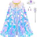 Princess Dress Up Rainbow Mermaid Cape Toddler Costume for Princess Cloaks Gift Set for Little Girls 3-8 Years