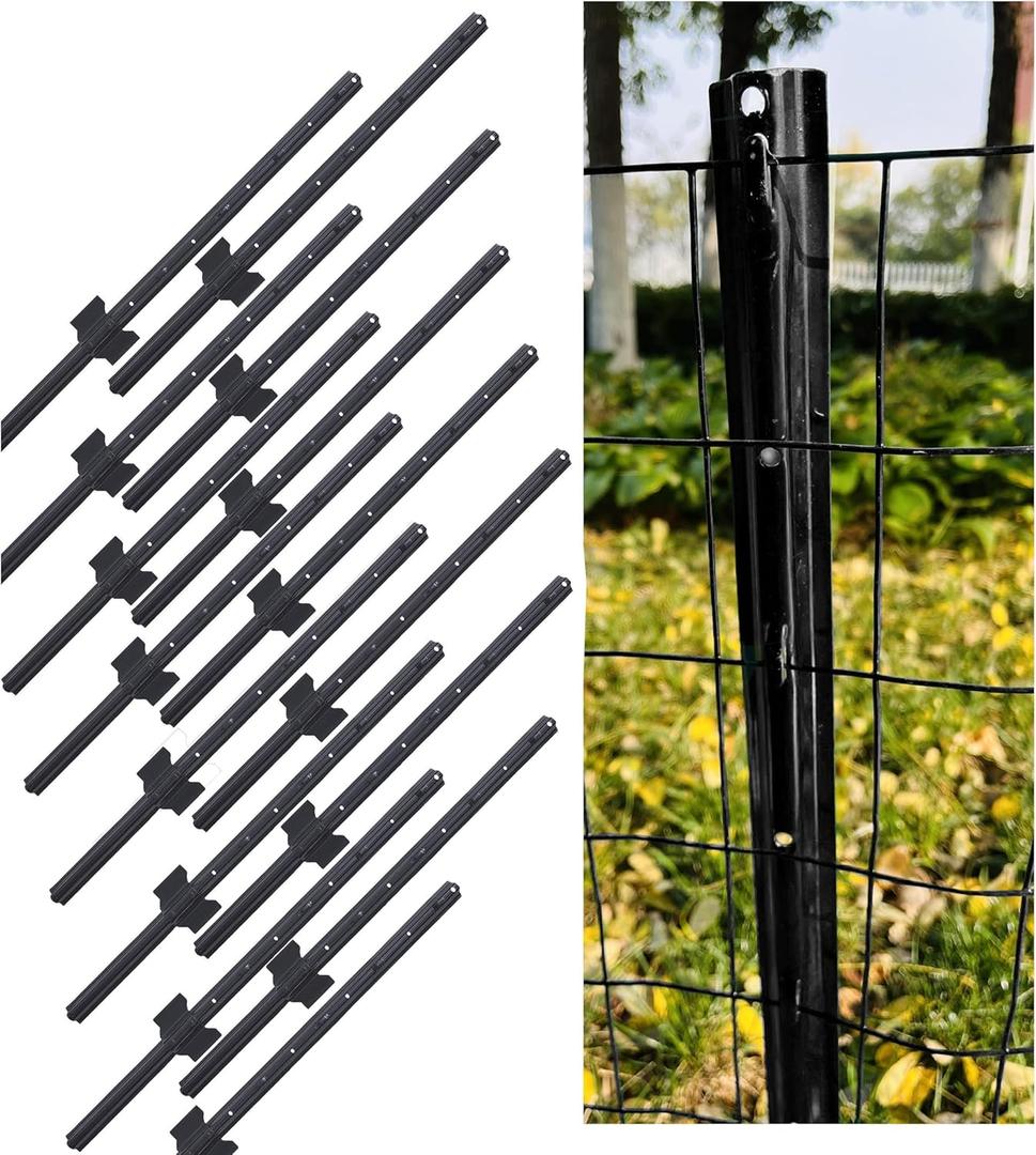 3 Feet Metal Fence Post Black, Pack of 15, for 24 Inch High Garden Welded Wire Fence U-Channel Steel Garden Post