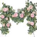SOMYTING 2 Pack 13FT Flower Garland, Artificial Rose Vine Fake Flower Garland Silk Rose Peony Hanging Vine Faux Floral Garlands for Wedding Party Arch Table Wall Backdrop Decoration (Light Pink, 2PCS)