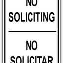 No Soliciting No Solicitar Bilingual English Spanish Property Restriction Alert Attention Caution Warning Notice Aluminum Metal Tin 8" X 12" inch Sign Plate