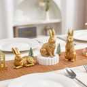 AOMOONOA Gold Bunny Decor, Easter Rabbit Figurines Set of 3, Resin Rabbit Statues, Golden Bunnies for Spring Tabletop Centerpiece, Mantle Shelf Decor (Gold With Textured Fur)