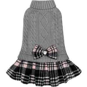 KYEESE Dog Sweater Stretchy Knitwear Pet Sweater Dress Warm Pullover Pet Coats Comfy Dogs Clothes with Bowtie Soft Turtleneck Dog Sweaters for Small Dogs Male, Grey, Large