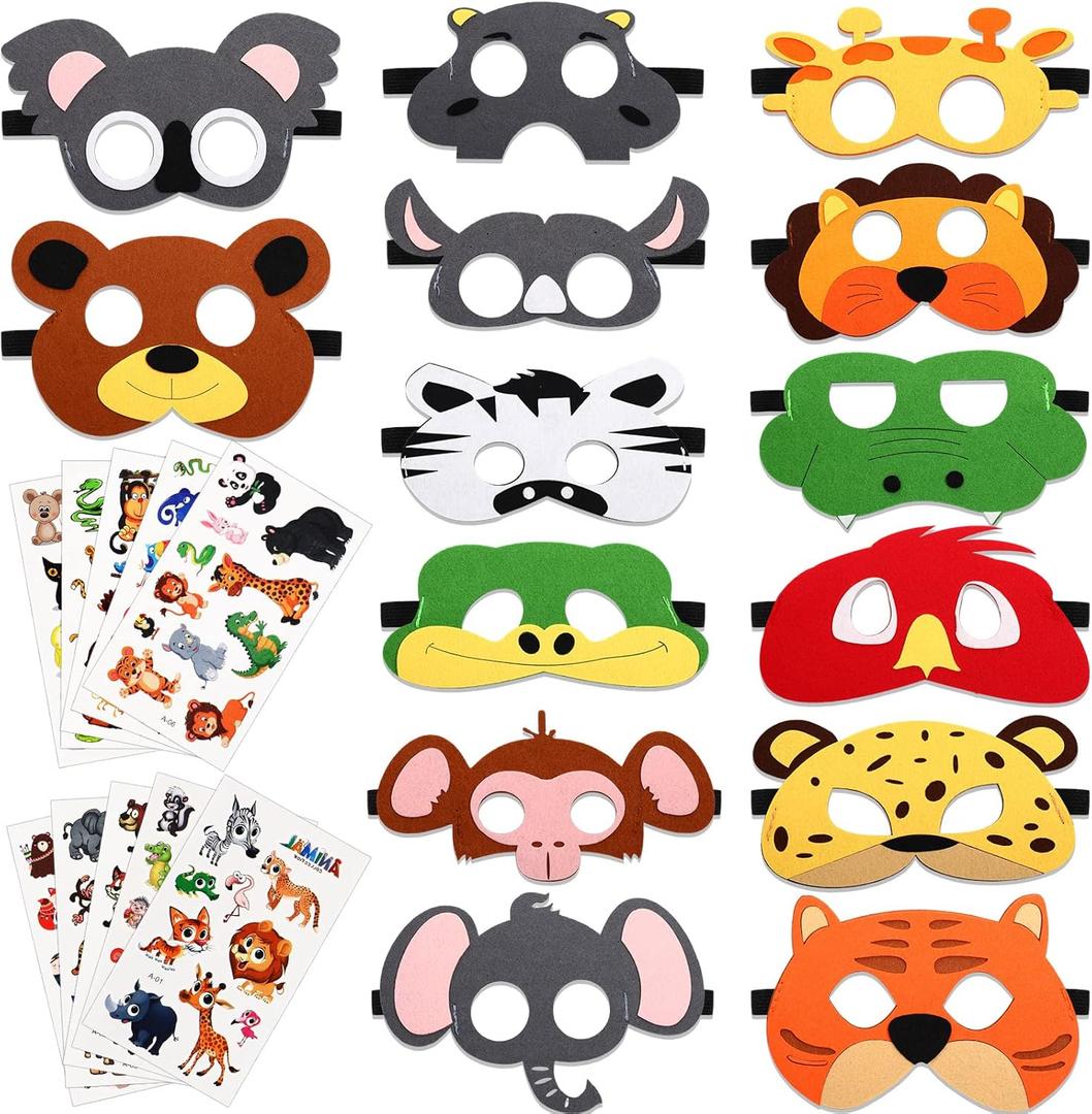 14 Pcs Safari Animal Felt Masks for Kids, Zoo Animals Jungle Party Favors with 10 Sheets Jungle Tattoos Costumes Dress Up Photo Booth Props Party Supplies 14 Pcs Safari Animal Felt Masks for Kids, Zoo Animals Jungle Party Favors with 10 Sheets Jungle Tattoos Costumes Dress Up Photo Booth Props Party Supplies