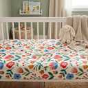 JEPFEIXIA Harvest Floral Fitted Crib Sheet for Boys Girls Modern Abstract Flowers Baby Sheet for Standard Crib and Toddler Red Pink Blue Nursery Bed Mattress Sheets 28"x52"