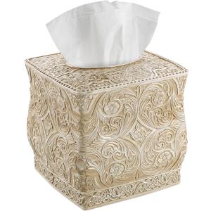 Creative Scents Victoria Tissue Box Cover Square  Beige Tissue Holder for Bathroom - Decorative Tissue Box Holder with Durable Bottom Slider - Boho Bathroom Decor