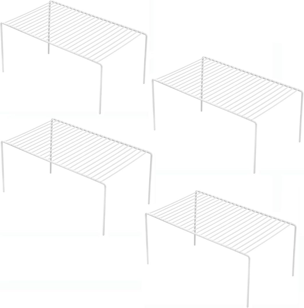 iPEGTOP Set of 4 Kitchen Cupboard Organiser Shelf, Small Size 10.6 x 5.1 Inch Freezer Cabinet Organization Storage Shelf Wire Rack, Steel Metal Shelves for Fridge Pantries Countertops Utensils -White