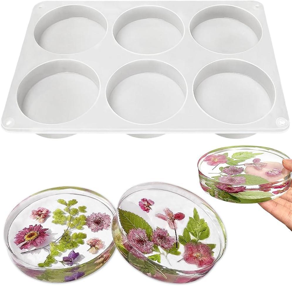 RESINWORLD 6-Cavity Deep Round Coaster Molds, 4 Inches Coaster Silicone Molds for Epoxy Resin, Coaster Resin Molds for Flower Bouquet Preservation