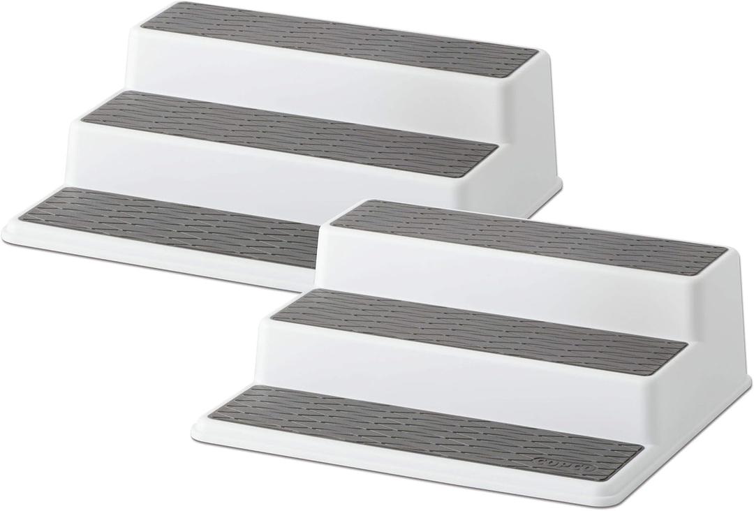 Copco Grey 2 Non-Skid 3-Tier Spice Rack Organizer for Pantry, 2-Pack, 10-Inch (White/Gray)