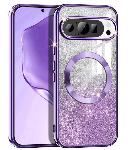 Casetego for Google Pixel 10 Case, Pixel 10 Pro Case, Compatible with MagSafe, Glitter Sparkle Magnetic Plated Slim Shockproof Soft TPU Bumper Cover for Google Pixel 10/10 Pro, Deep Purple