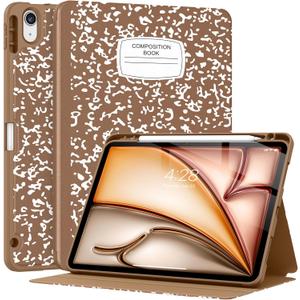 Supveco Case for iPad Air 11 Inch (M3 2025/M2 2024),iPad Air 5th/4th Generation 10.9 Inch 2022/2020 with Pencil Holder-[Auto Wake/Sleep],Premium Folio Stand Soft TPU Back Cover-Book Bronze