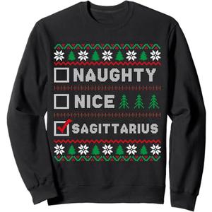 Santa Naughty Nice Sagittarius Zodiac Ugly Sweatshirt, Size M