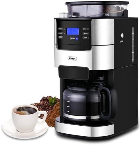 Gevi 10-Cup Coffee Maker with Built-in Burr Grinder, Programmable Timer, 1.5L Water Tank, Reusable Filter & Warming Plate – Drip Coffee Machine for Fresh Ground Coffee