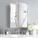 16x26inch Medicine Cabinet, Brushed Aluminum Framed, Beveled Mirror, Soft Closing Hinge, Sliver, Detachable Side Plate for Recess Mount or Surface Mount