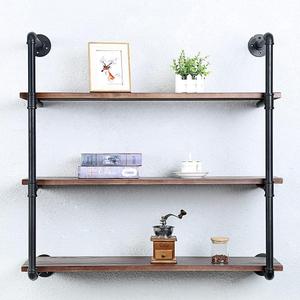 Industrial Pipe Shelving Wall Mounted,36in Rustic Metal Floating Shelves,Steampunk Real Wood Book Shelves,Wall Shelf Unit Bookshelf Hanging Wall Shelves,Farmhouse Kitchen Bar Shelving(3 Tier)