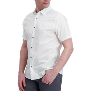 DKNY Short Sleeve Mens Button Down Shirt - Modern Fit, Breathable Stretch Cotton | Solid Woven Button Up Shirts for Men (X-Large, White)
