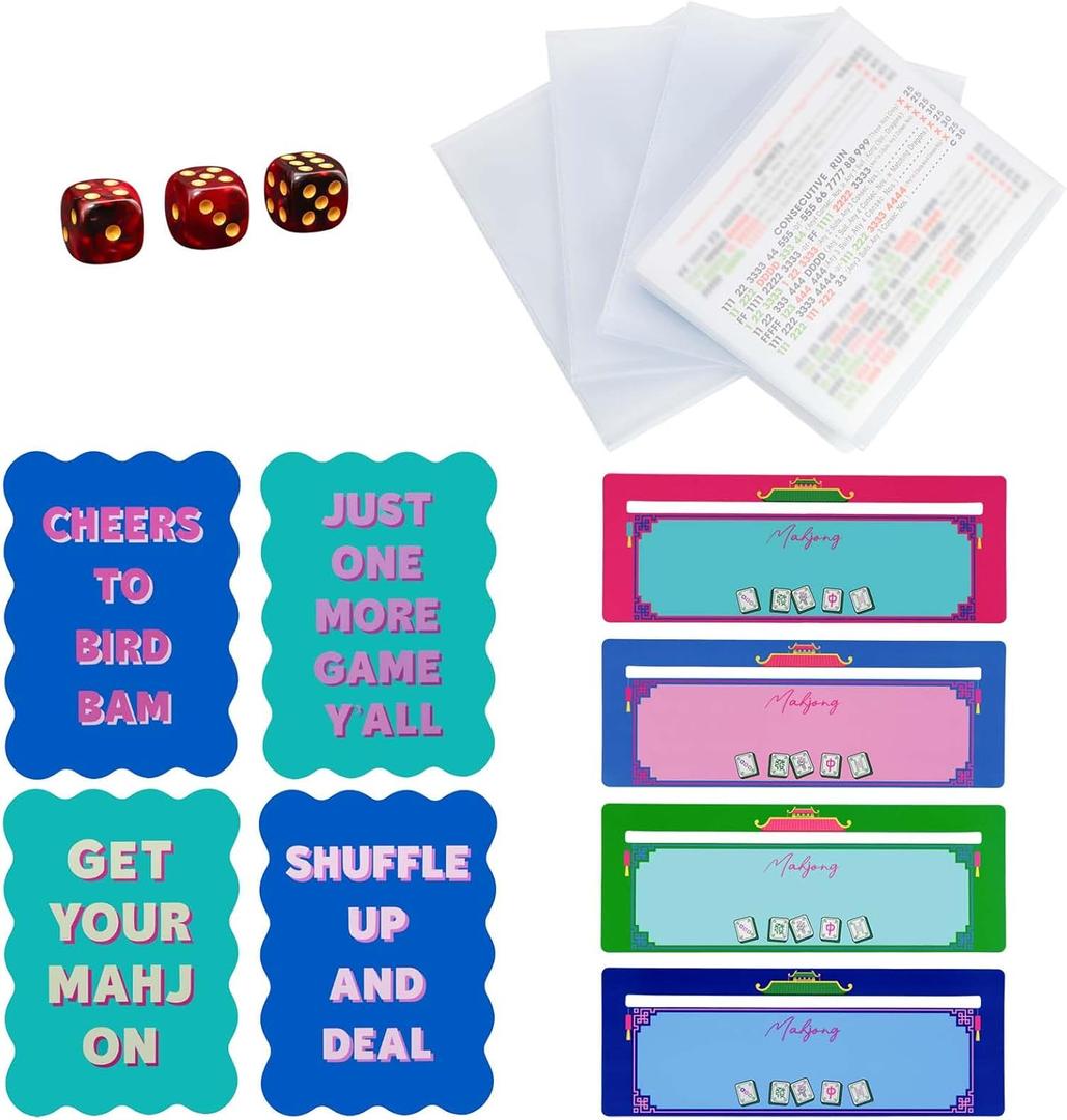 4 in 1 Mahjong Accessories with Mahjong Shuffler Cards Sleeve Mahjong Line Finder & Dice, Mahjong Card Holder Fit Large Print Size(6 1/8x4 3/4) for NMJL Card 2025 2026