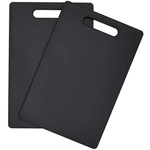 Farmlyn Creek 2 Pack Small Plastic Cutting Boards for Kitchen with Handle - Black Cutting Board for Food, Fruits, & Vegetables (7.7 x 11.6 In)