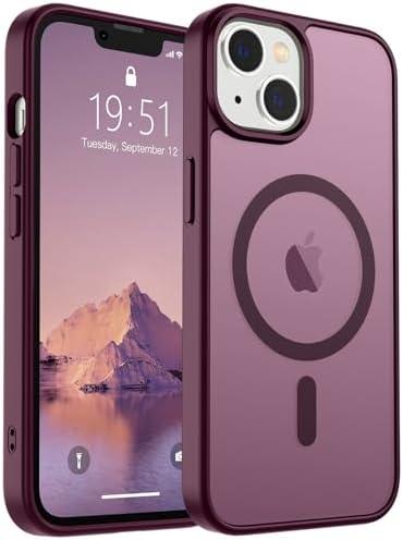 SUPFINE Magnetic for iPhone 14 Case & iPhone 13 Case (Compatible with MagSafe)(Military Grade Drop Protection) Translucent Matte Shockproof Phone Cover,Wine Red