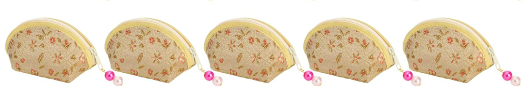 ZOOFOX 8 Pieces Silk Coin Purse for Women, Embroidery Jewelry Gift Bags with Zipper and Beaded Pulls, Mini Change Purse for Daily Life, Cars, Travel and Party, Red and Yellow 