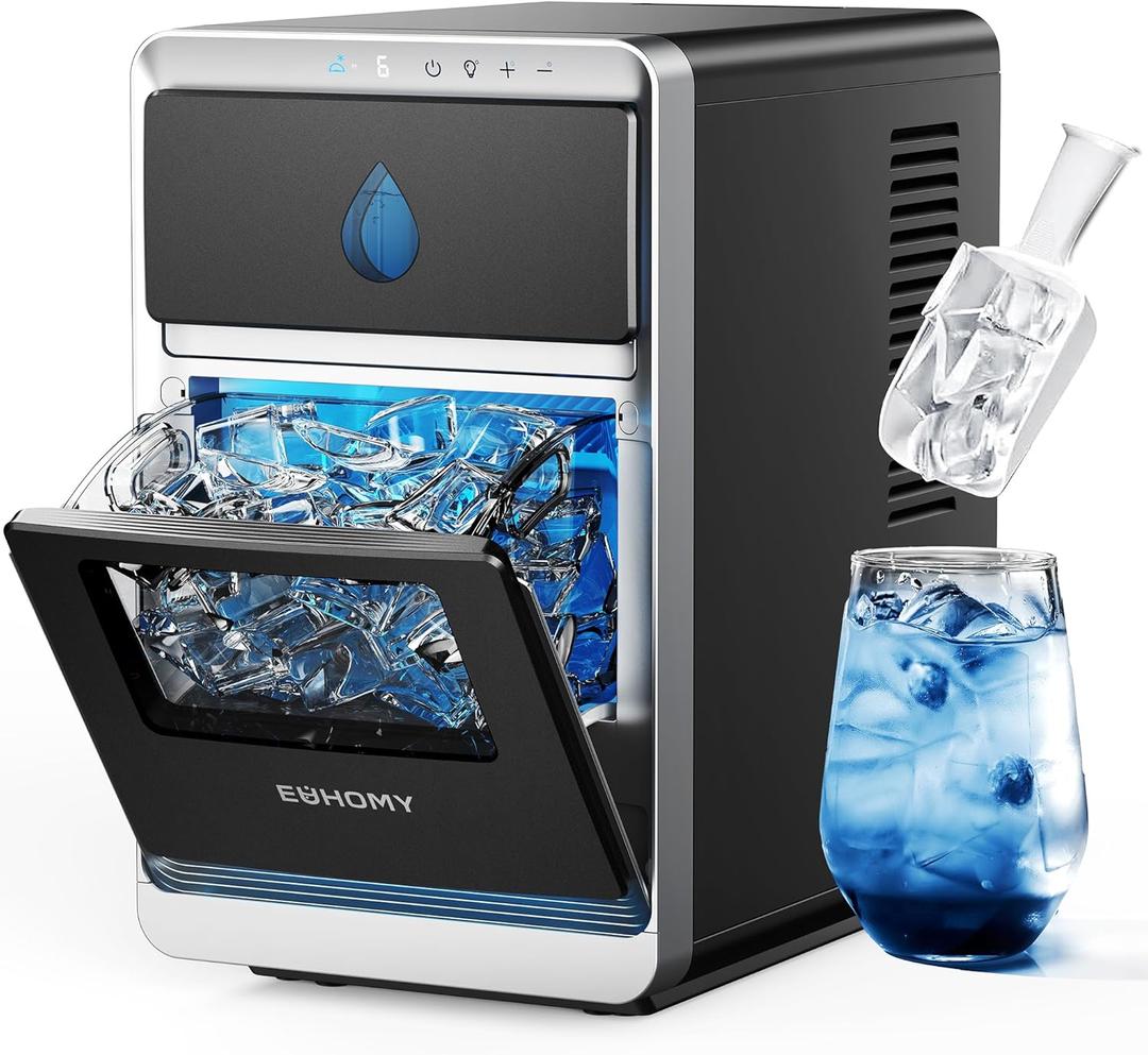 EUHOMY LunaArc Crescent Ice Maker Countertop, 1600Pcs/Day, Ready in 12Mins, Auto Deep Cleaning, Timer, Portable Ice Maker Machine with Clear Ice Cubes for Whiskey/Coffee/Soft Drinks (Black)