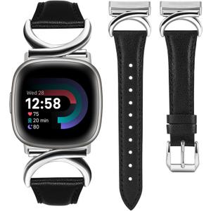 Minyee Leather Bands Compatible with Fitbit Versa 4/Versa 3/Fitbit Sense 2/Sense Band Women, Slim Thin Dressy Designer Premium Leather Strap with C-Shape Metal Buckle for Versa 3 4 Sense 2 Smartwatch