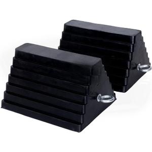 Wheel Chocks Rubber Heavy Duty Wheel Chocks for Travel Trailers with Eyebolt 9.06" x 7.87" x 5.51" 2 PackHighlight Black