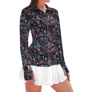 IECCP Womens Long Sleeve Golf Shirts Sun Protection 1/4 Zip Pullover Summer Quick Dry Athletic Hiking Running Workout Tops (Small, Boho Black)