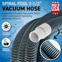 Swimming Pool Vacuum Hose 1-1/2" x 30-Ft, Swivel Cuff Kinkproof Design, Made in USA, Connects to Vacuum Head, Skimmer, Filter Pump for Cleaning In Ground and Above Ground Pools