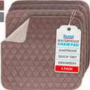 Sures Waterproof Chair Pads for Incontinence (22" x 21") - Washable Seat Protector - Chair Cover - Absorbent Pad for Bed, Seat, Car, Wheelchair & Recliner (Brown, 4 Pack)