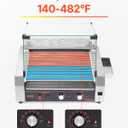 VEVOR Hot Dog Roller, 30 Hot Dog 11 Rollers, Stainless Steel Sausage Grill Cooker, 1600W Commercial Hot Dog Machine with Dual Temp Control, Cover, Side Storage Box, Removable Shelf & Oil Drip Tray