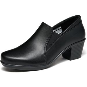 Women's Dress Shoes 2024 - Low, Comfortable Heeled Loafers with Chunky Block for Work, Casual and Office Business. Slip-on Pumps (8, Black)