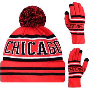 Vintage Classic Skull Cap Beanie Hat Cuffed Winter Hat Knit Comes with Warm Gloves Fasion Winter Gifts for Unisex Fans