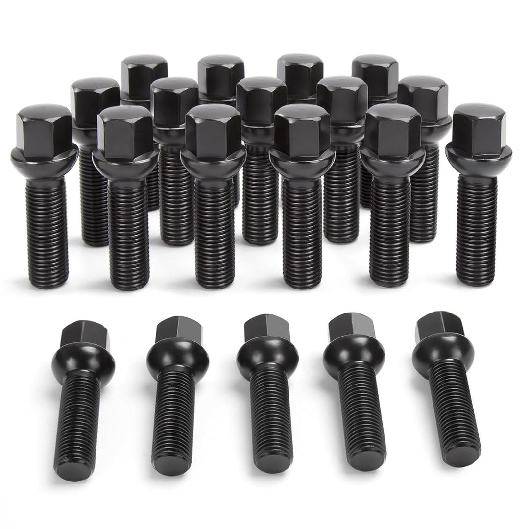 20PCS 14x1.5 Extended Lug Bolts with 45mm Shank Length Ball Seat, Aftermarket Black Wheel Lug Bolts for Spacers, Compatible A3 A4 A6 A8 S4 S6 S8 TT Jetta Allroad Volkswagen Quattro Golf Tiguan Passat
