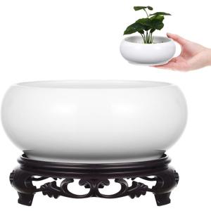 DOITOOL Ceramic Hydroponic Planter Pot with Stable Base 6.3 Inch Blue and White Porcelain Flower Pot Indoor Outdoor Lotus Bowl for Water Plants Garden Decor