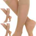 (3 Pairs) Sheer Compression Socks for Women 15-20mmHg - Womens Graduated Knee Highs Support Stockings for Circulation, Swelling, Varicose Veins, Lymphedema - Beige, X-Large - A403