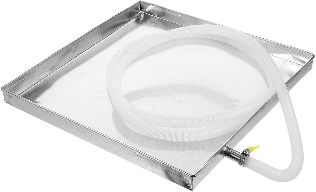 Kisangel 1 Set Stainless Steel Air Conditioner Drip Pan, Ac Drain Pan with 6.6 Foot Drain Hose for Home Use Water Outlet External Unit