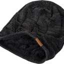 2 x PAGE ONE Mens Winter Slouchy Beanie Warm Fleece Lined Skull Cap Baggy Cable Knit Hat (Green)