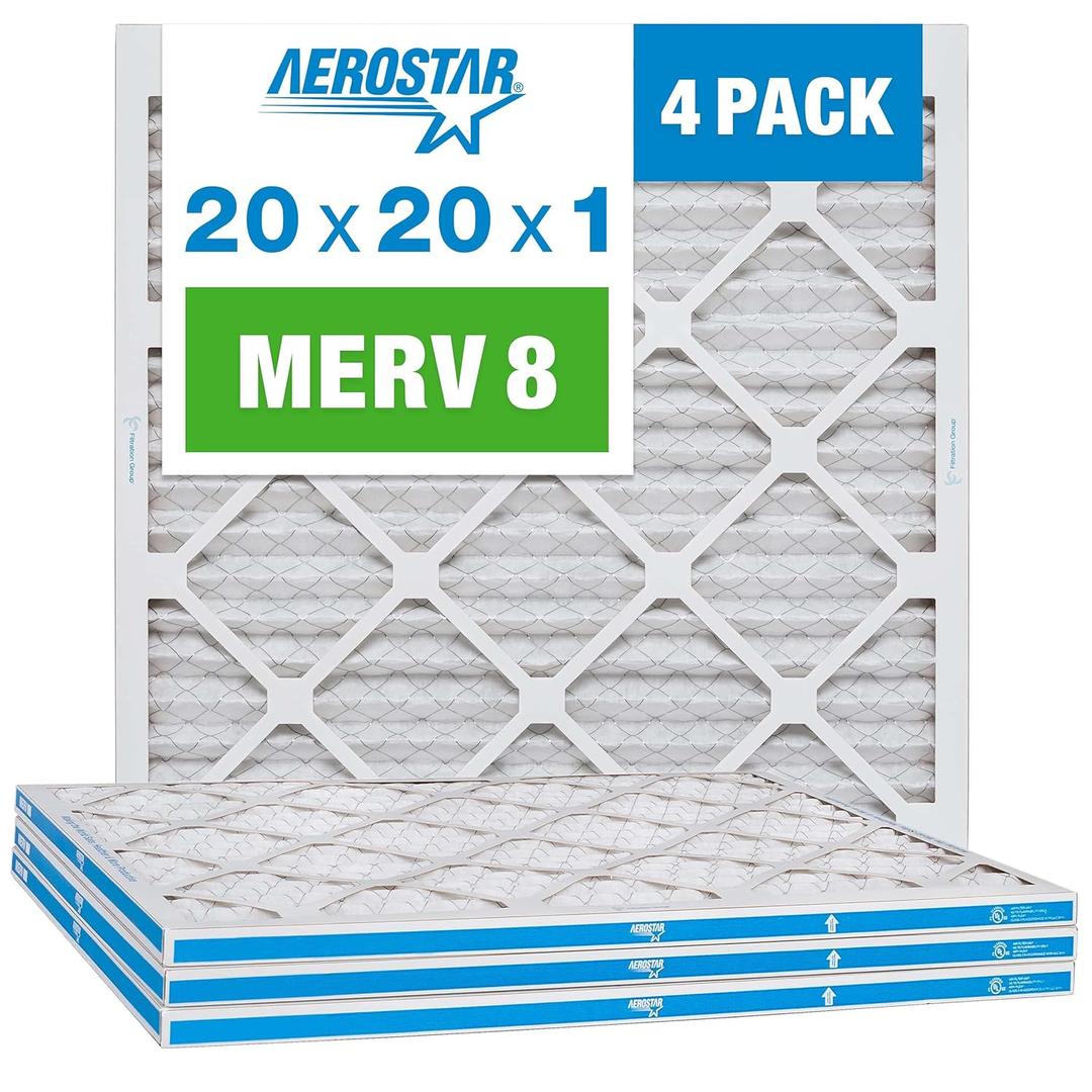 Aerostar 20x20x1 Air Filter MERV 8 (For Allergies, Dust, Lint, Mold & Pet Dander) - Electrostatic MPR 600 & FPR 5 - Pleated HVAC AC Furnace Air Filters - Pack of 4