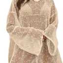 Lilosy Sexy Crochet Sheer Kaftan Caftan Beach Dress Bathing Suit Swim Coverup Summer Vacation Outfits One Piece (Medium, Light Khaki)