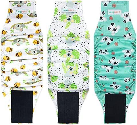 Langsprit Male Belly Bands for Dogs (Pack of 3) - High Absorbing Dog Wraps Male Washable - Reusable Dog Diapers (Koala, XX-Large)