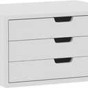 Desk Organizer with 3 Drawers, ALEX Drawer Unit, Chic White Wood Cosmetic Makeup Organizer for Office Vanity Tabletop Storage 13.8"X 6"X10.2"
